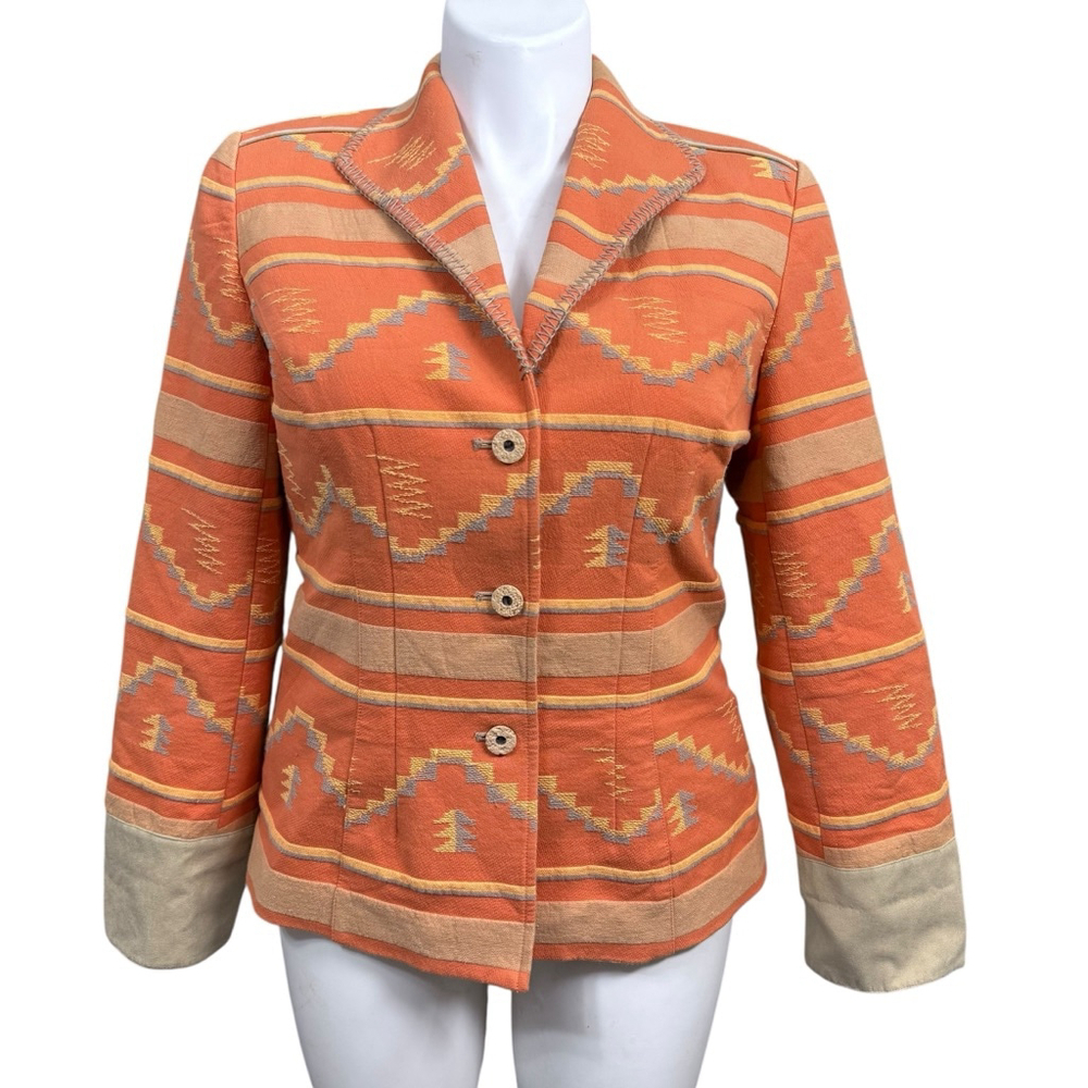 Coldwater Creek Southwest Aztec Blazer Jacket Size 14 Tribal Western Boho